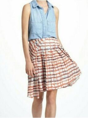 Anthropologie Maeve Skater A Line Pleated Skirt Asymmetrical hemline